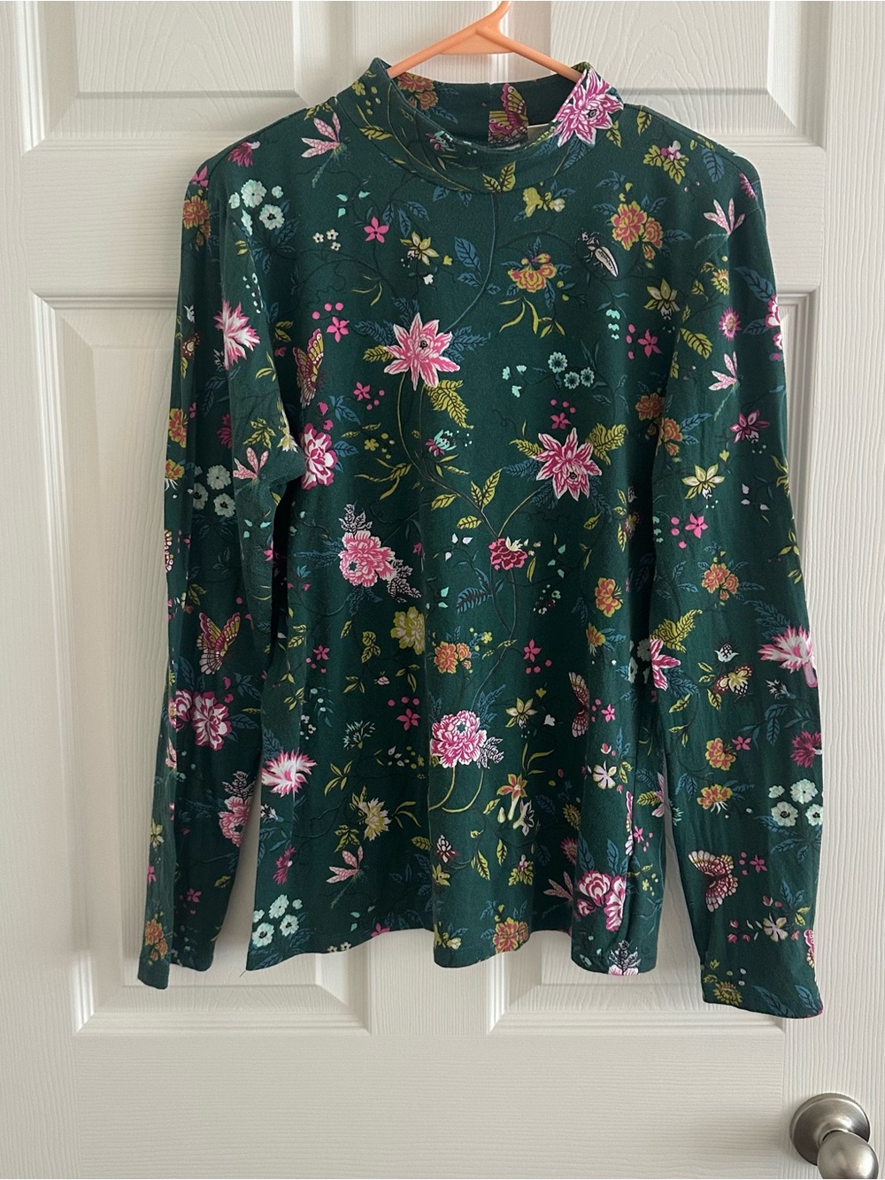 Anthropologie Maeve Printed Mock Neck Turtleneck Top Green Floral Women's XL